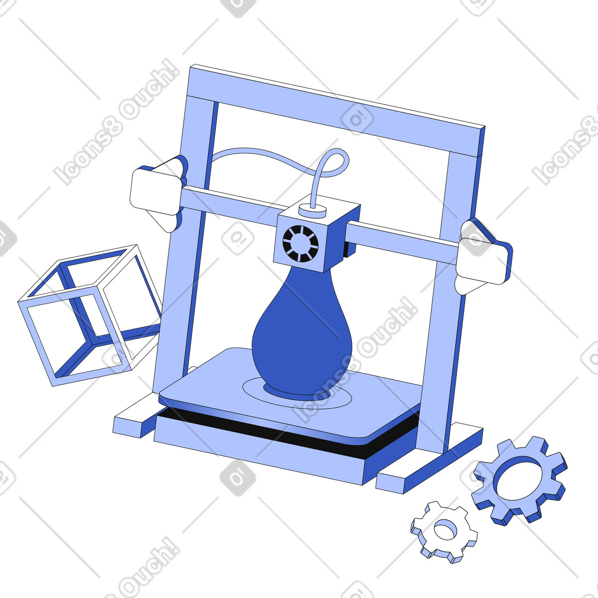 Additive manufacturing or 3D printing illustration in PNG, SVG