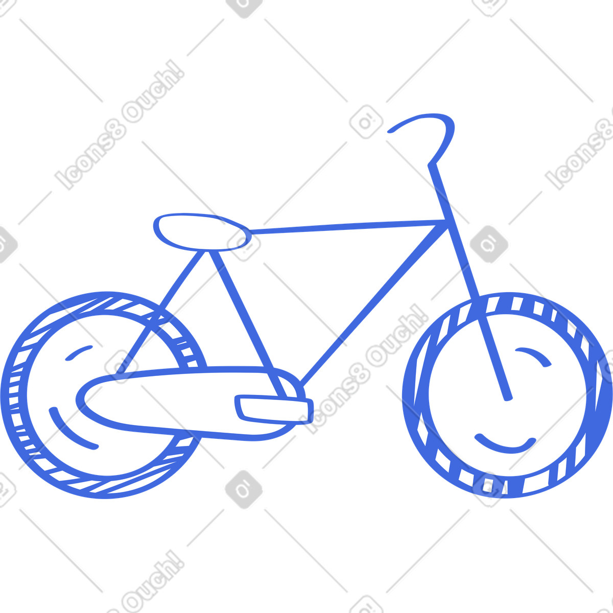 Ballpoint Pen スタイルの Bicycle outline with smiling wheels and minimal frame line art のイラストをPNG、SVG形式でダウンロード