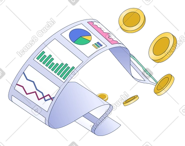 Long sheet of paper with financial charts PNG, SVG