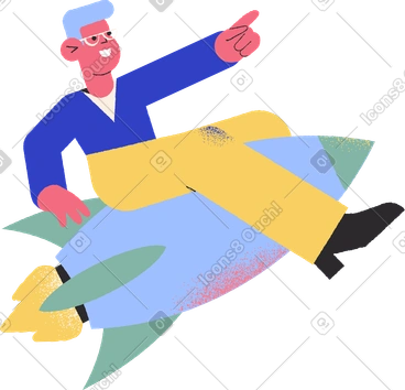 Man is sitting on a flying rocket PNG, SVG