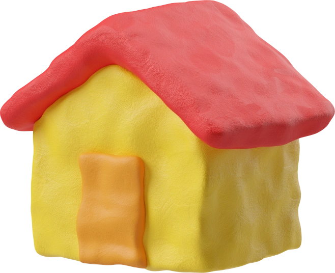 A colorful house with a red roof - 3D Plastilina style illustration