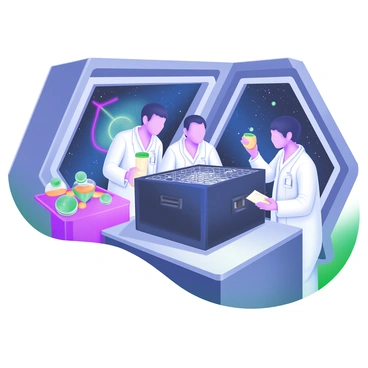 A black box being inspected by scientists aboard a space station