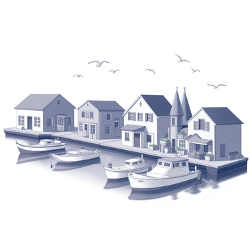 A quaint seaside village with colorful houses and boats in the harbor