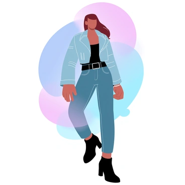 A stylish outfit featuring faux leather textures, illustrated on a bold backdrop to emphasize its edginess.