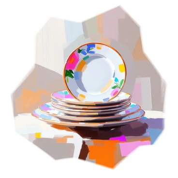 A stack of dinner plates with intricate patterns