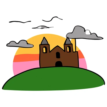 The Alamo mission stands prominently against the sky, silhouetted in the early morning light. The scene captures the warm hues of a Texas sunrise, with shades of orange, pink, and yellow blending together. The outlines of the mission's architecture, including its iconic arched windows and bell tower, are clearly visible. Soft wisps of clouds float in the sky, adding depth to the atmosphere. The foreground features a gentle rise of grass, leading the eye toward the mission, enhancing the serene beauty of the moment.