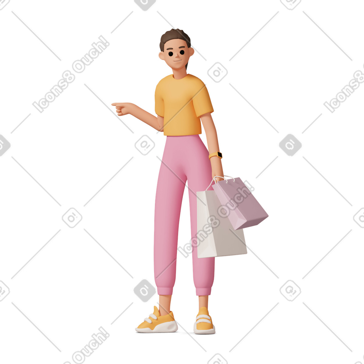 Girl holding shopping bags illustration in 3D Casual life style download in PNG, SVG