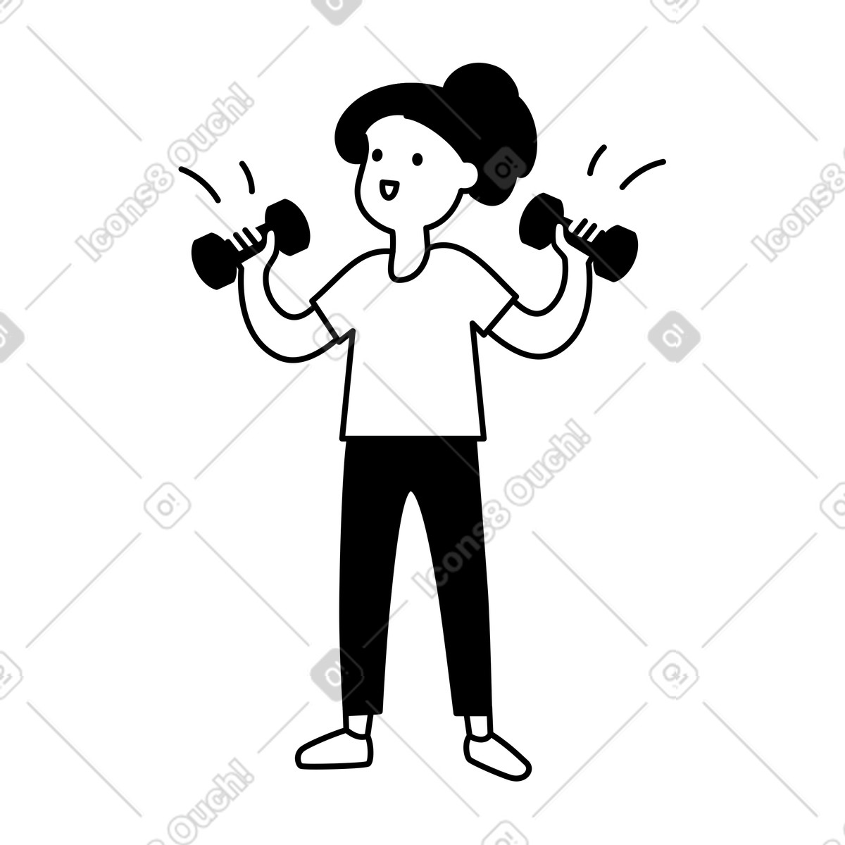 Ilustração de Character raising hands wearing t shirt and sneakers minimal style em no estilo Notion Line Art para baixar em PNG, SVG