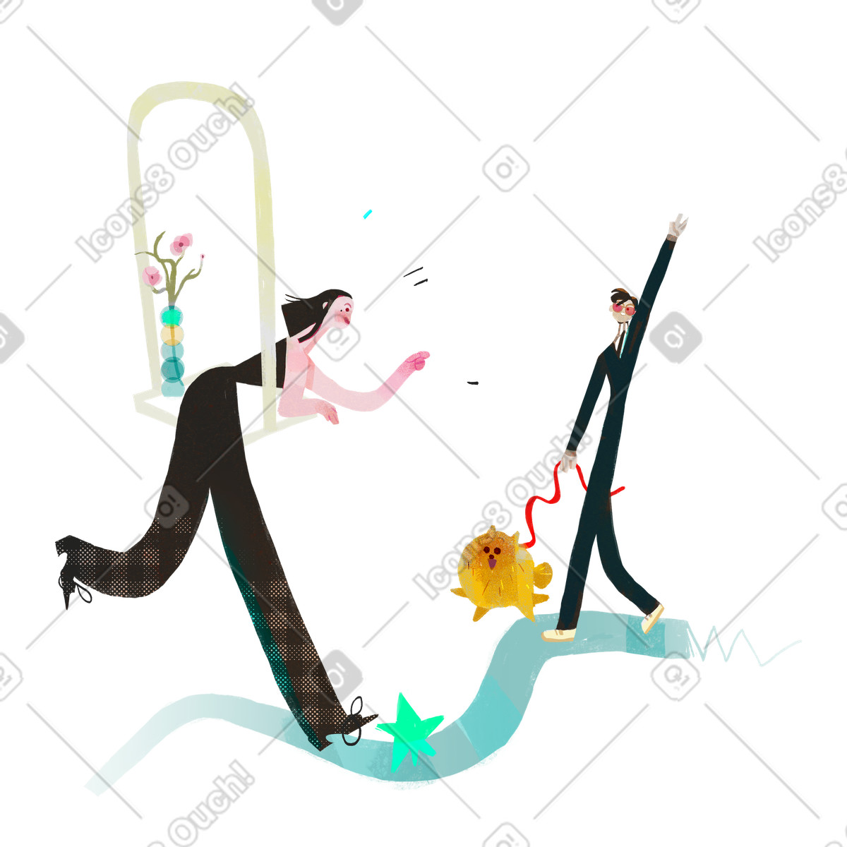 下载 Fabulous 风格的 Businessman leaves while neighbour tries to catch up, Unavailable or come back later 插画，支持 PNG、SVG 格式