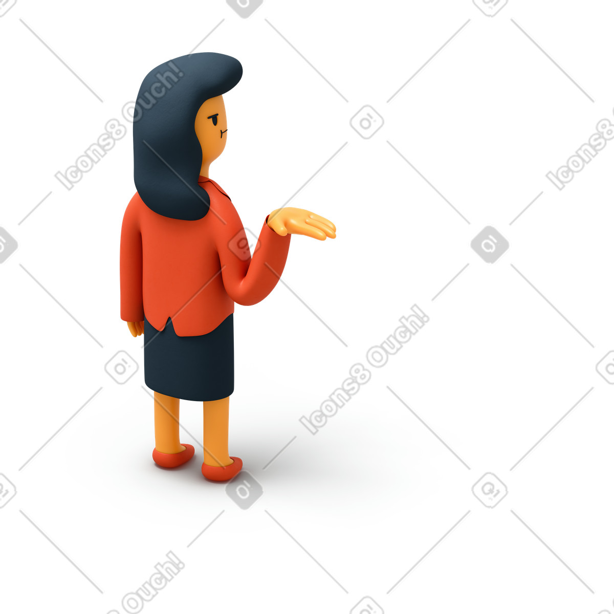 Back view of businesswoman raising her hand up illustration in 3D Flame style download in PNG, SVG