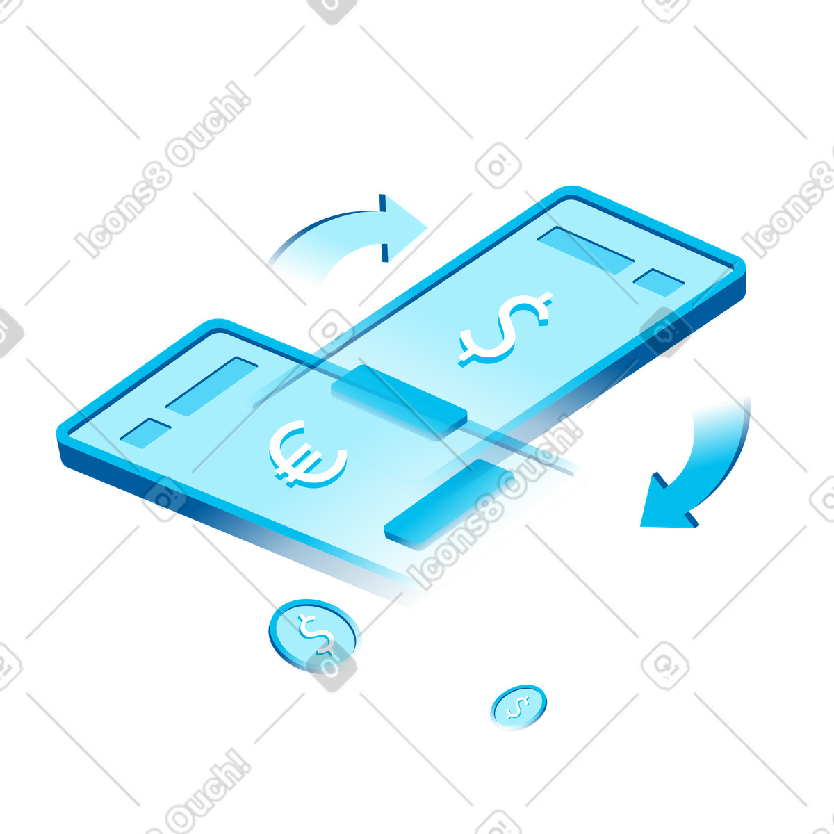 Online-geldtransfer und geldwechsel-Illustration im Icy-Stil als Download in PNG, SVG