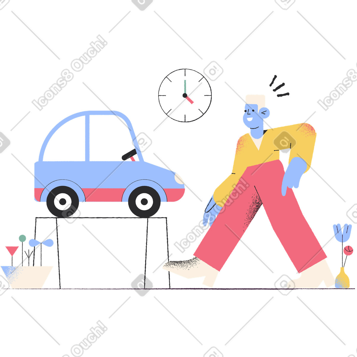 Man in service illustration waiting for vehicle repair clipart graphics and vector images