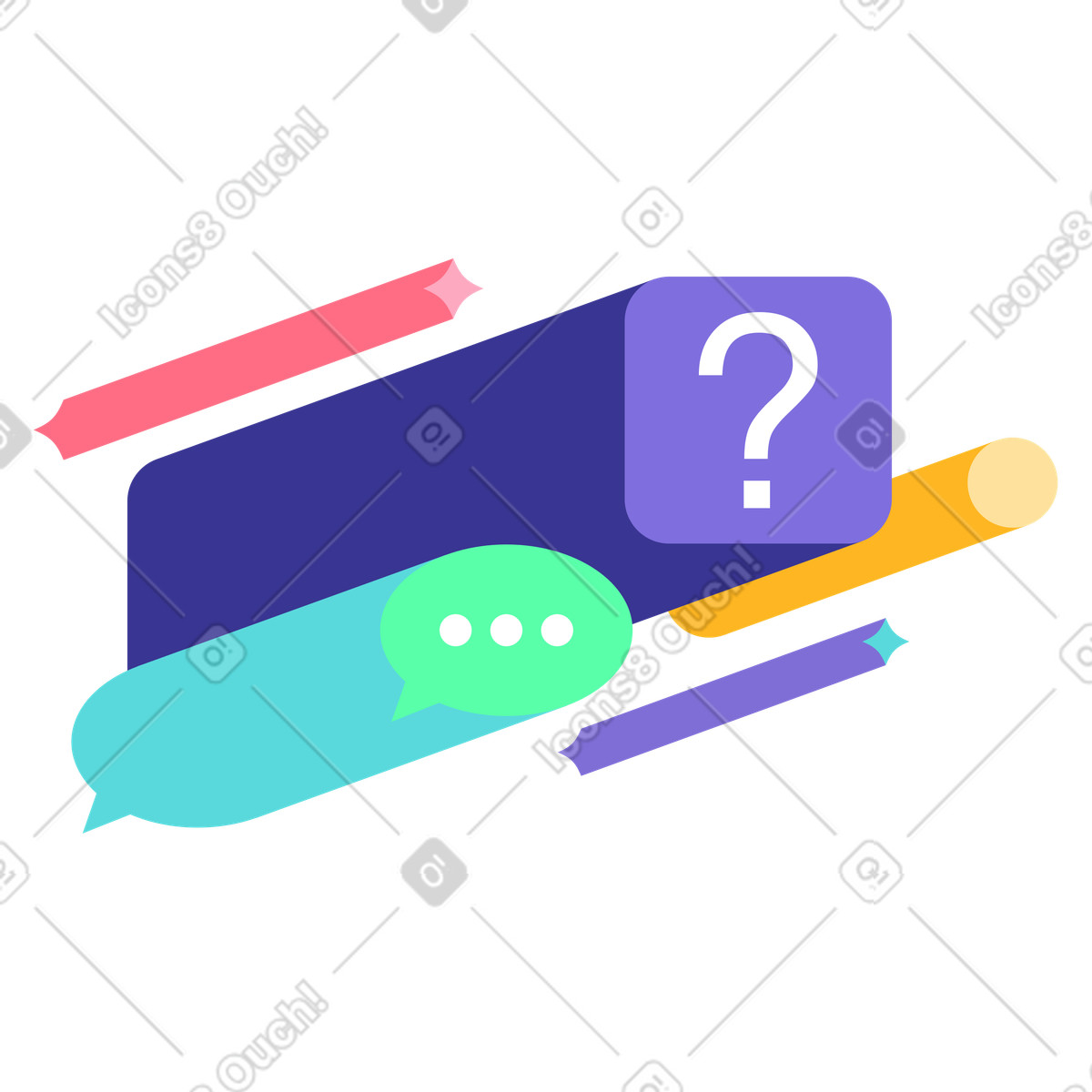 Bright スタイルの Live chat assistance, question mark bubble のイラストをPNG、SVG形式でダウンロード