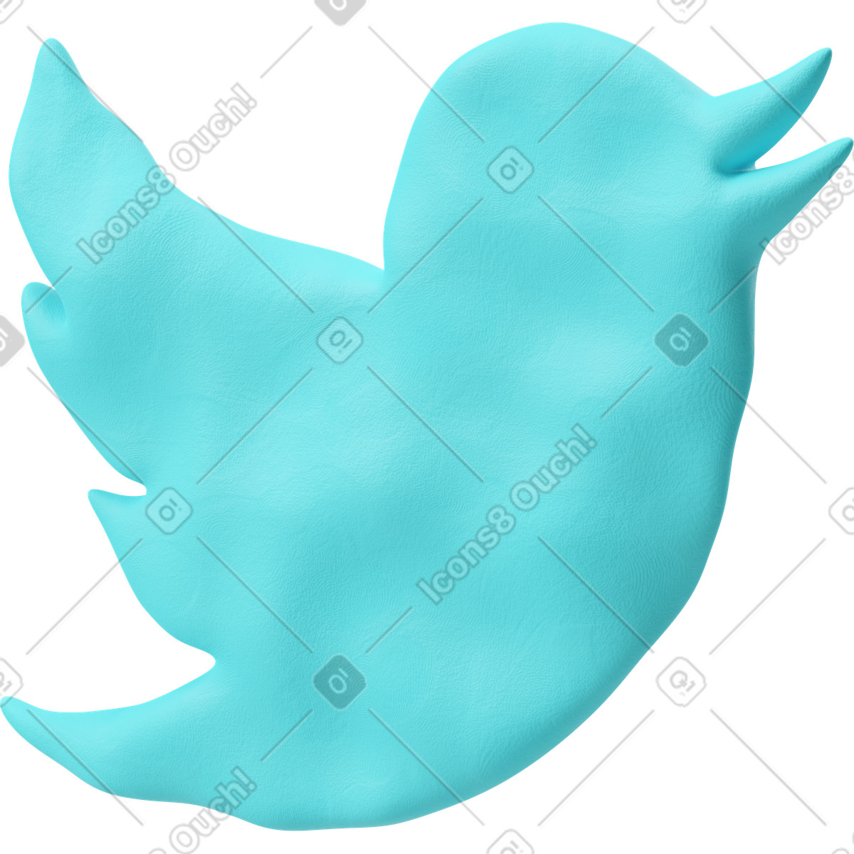 Ilustración Vista de tres cuartos un logotipo twitter azul claro en estilo 3D Plastilina a descargar en PNG y SVG
