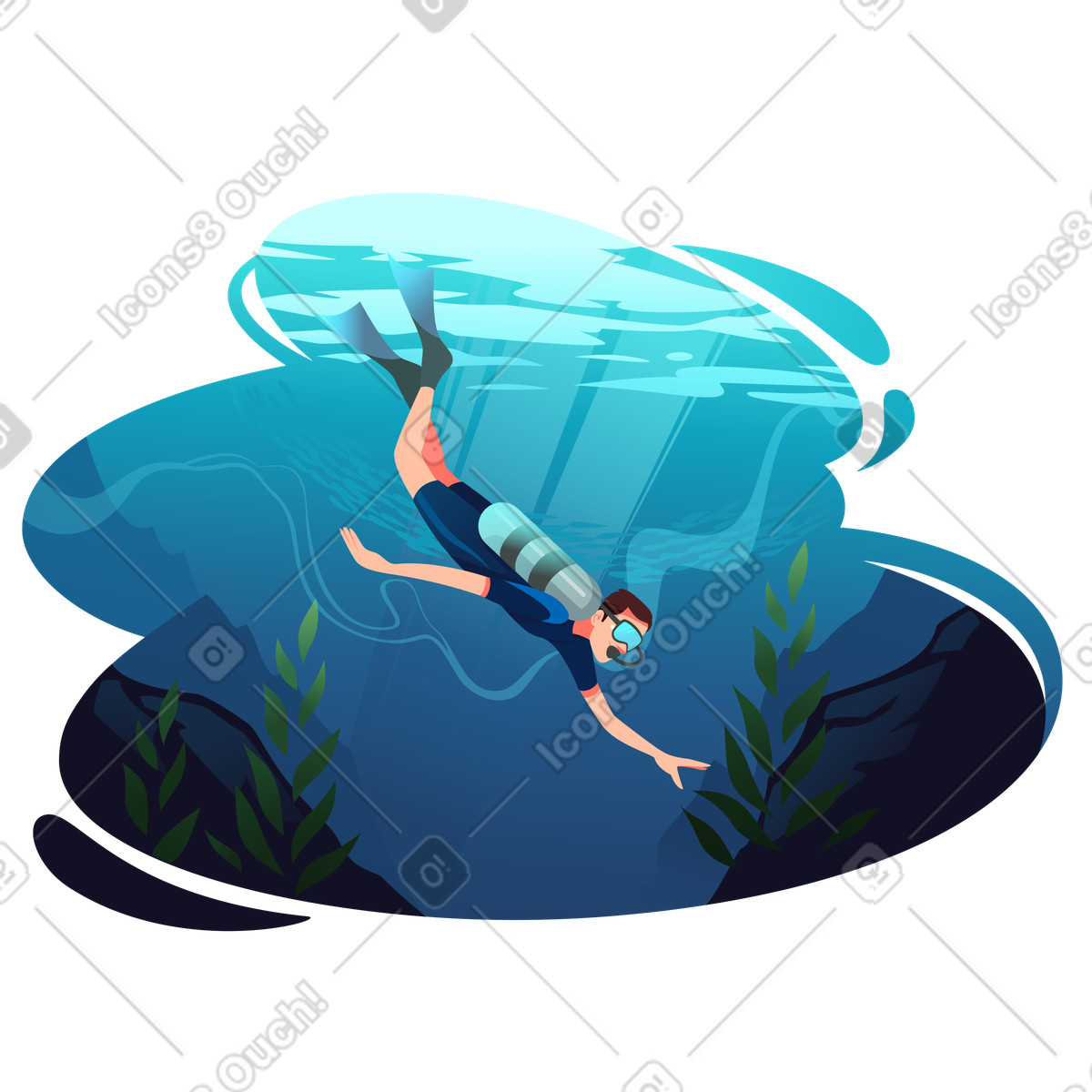Ilustración Buzo en el fondo del mar estilo Vivid a descargar PNG y SVG
