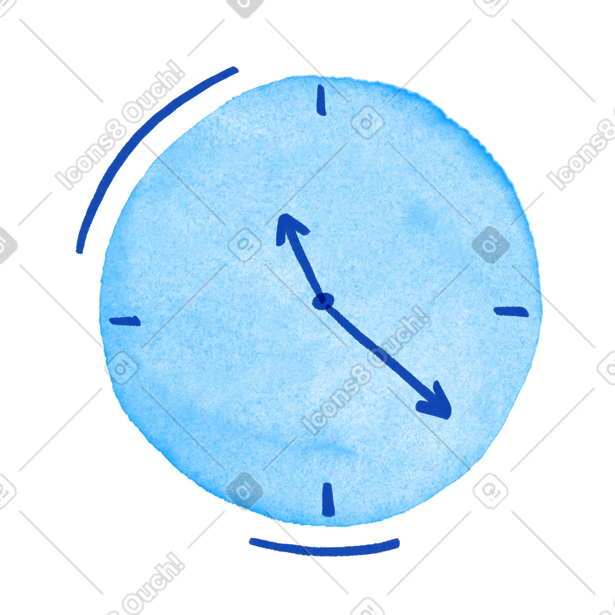 下载 Tint 风格的 Clock hand drawn blue dial indicating time and schedule 插画，支持 PNG、SVG 格式