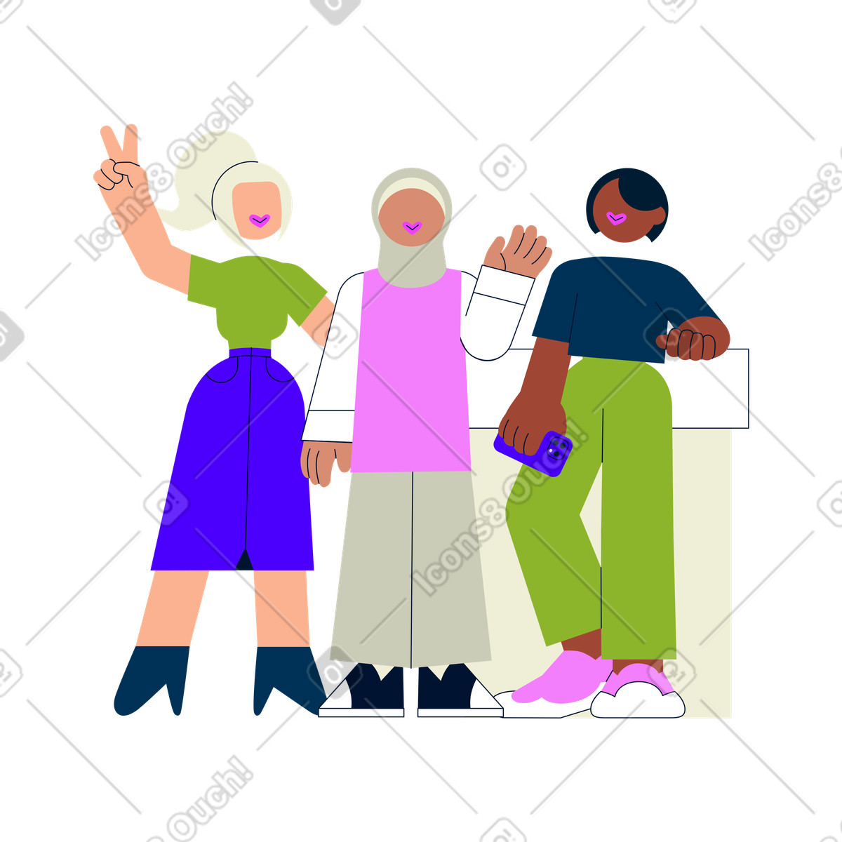 Friendship illustration featuring a female friend circle clipart image in PNG, SVG, GIF