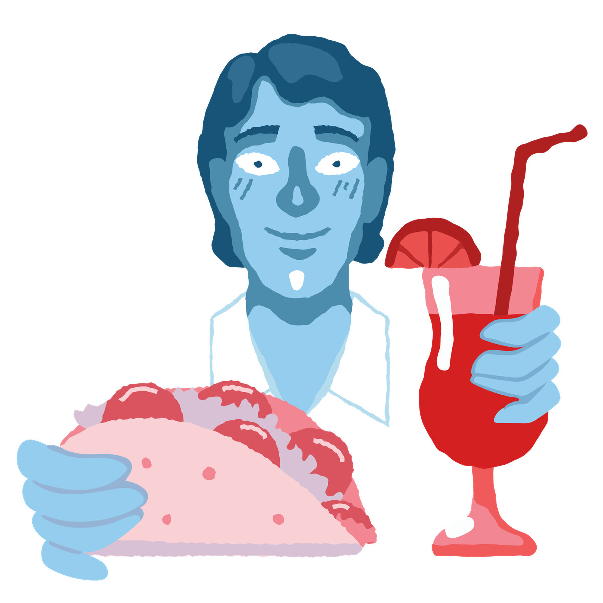 Иллюстрация Man having lunch with quesadilla and a cocktail в стиле Cherry — скачать в форматах PNG, SVG