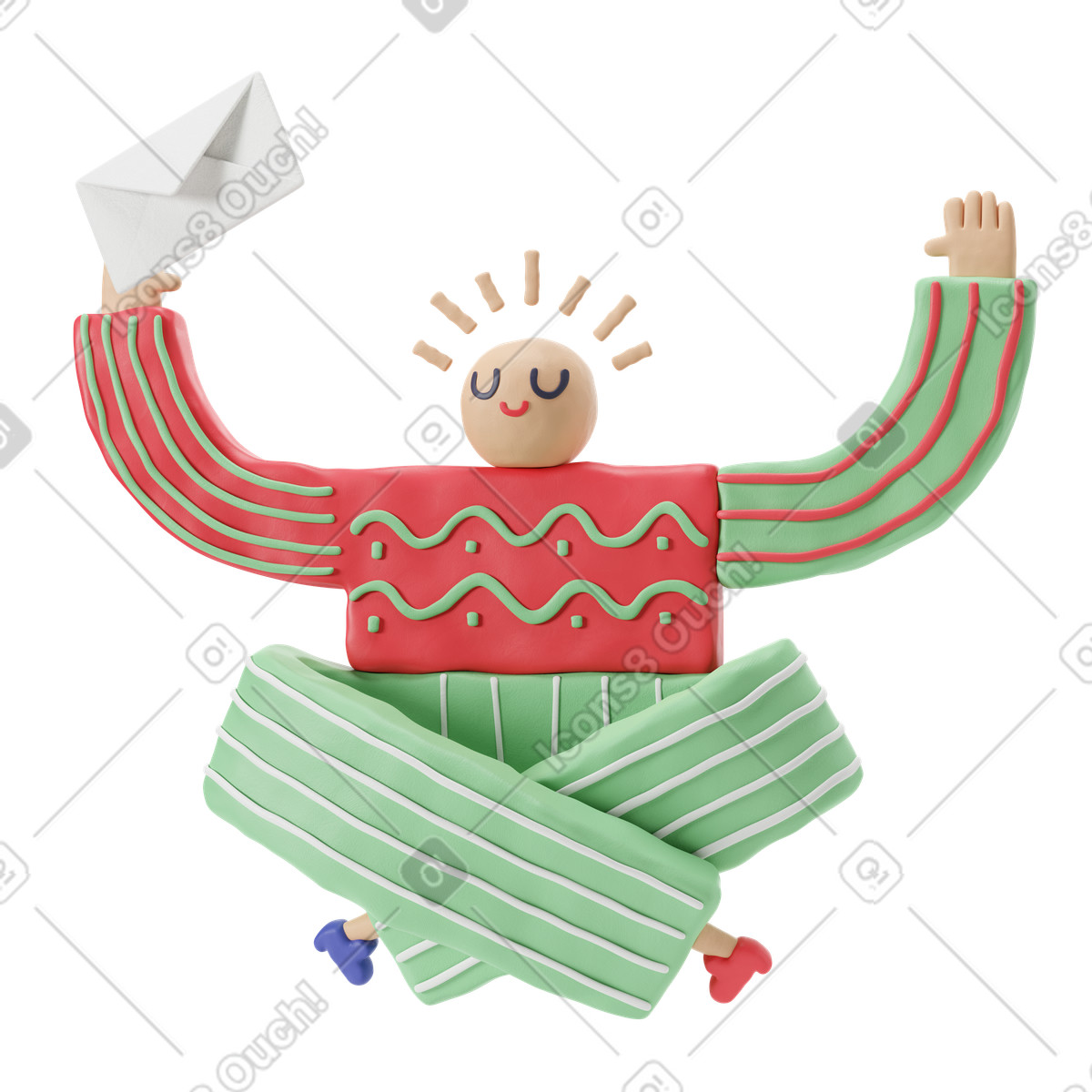 3D Stripy 스타일의 손에 메일을 들고 즐겁게 명상하고 웃는 사람 일러스트레이션 PNG, SVG 다운로드