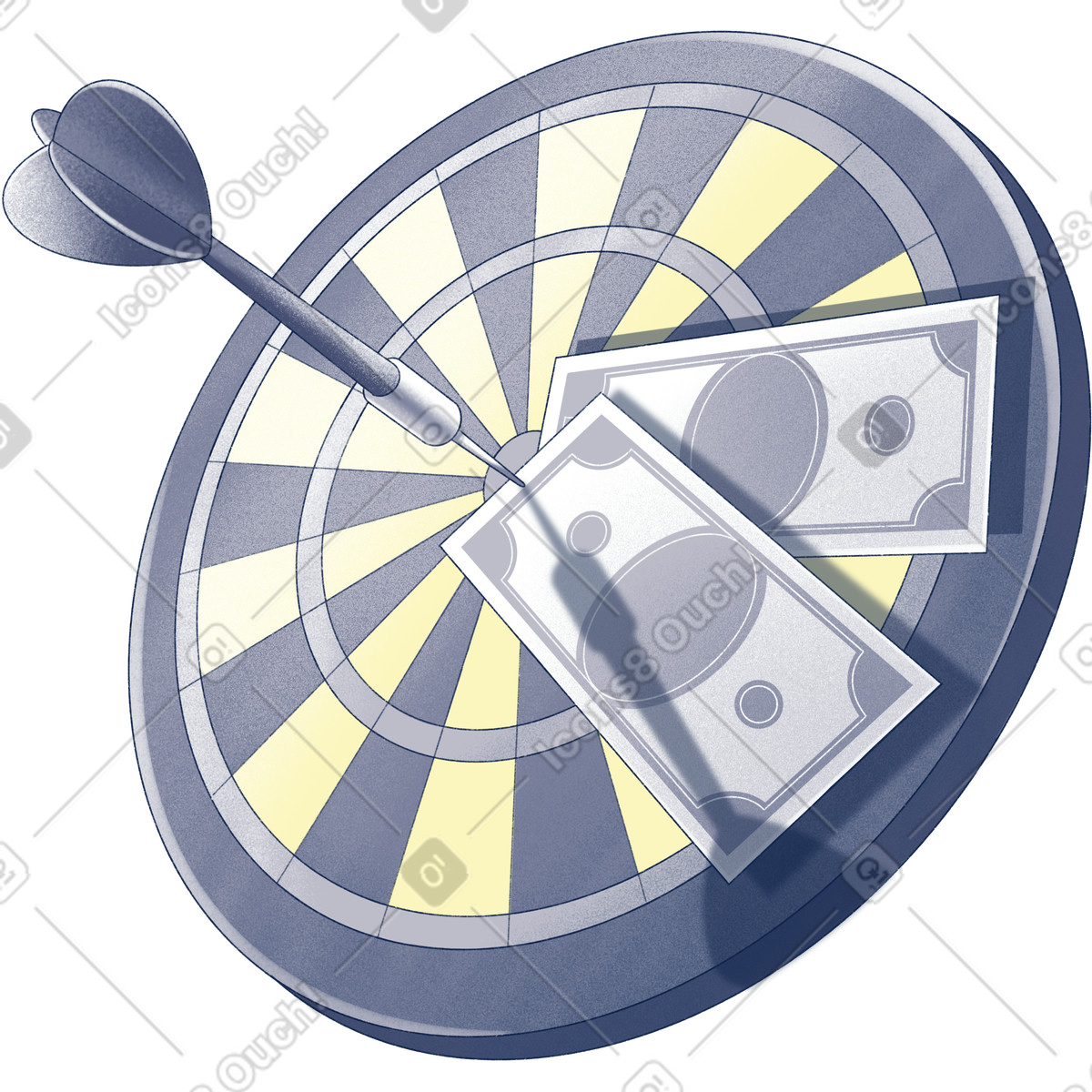Ilustración Target with banknotes and a dart en estilo Haze descargar en PNG y SVG