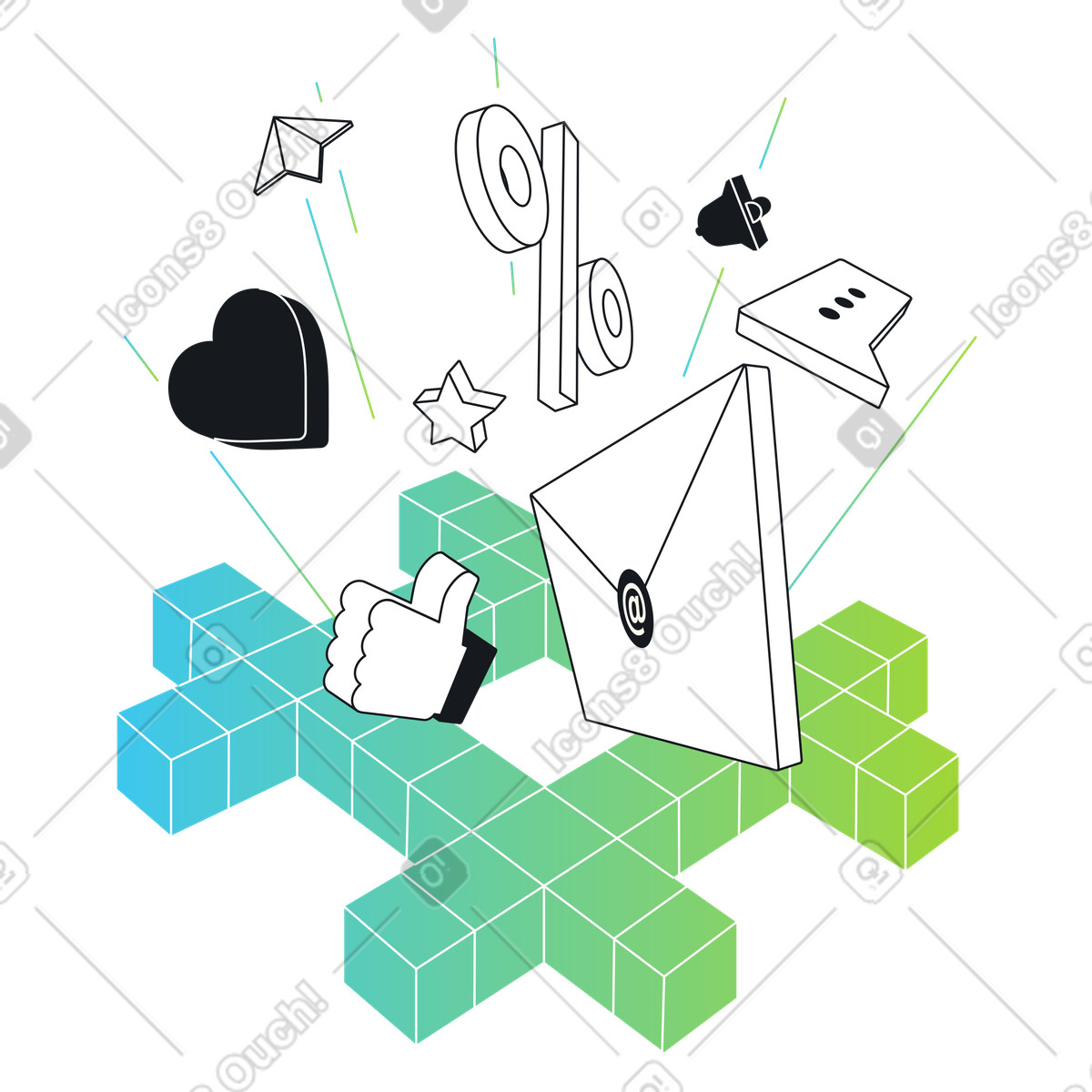 Email and social media marketing, Influencer outreach communication illustration in Breeze style download in PNG, SVG