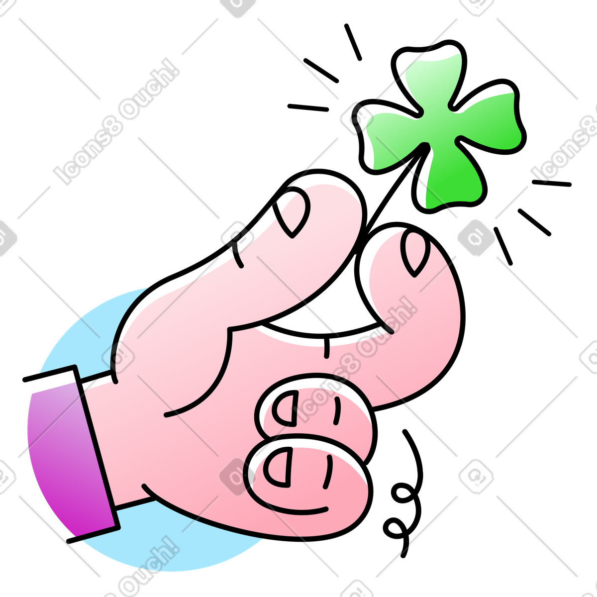 Ilustración Mano con trébol en estilo Pocus a descargar en PNG y SVG