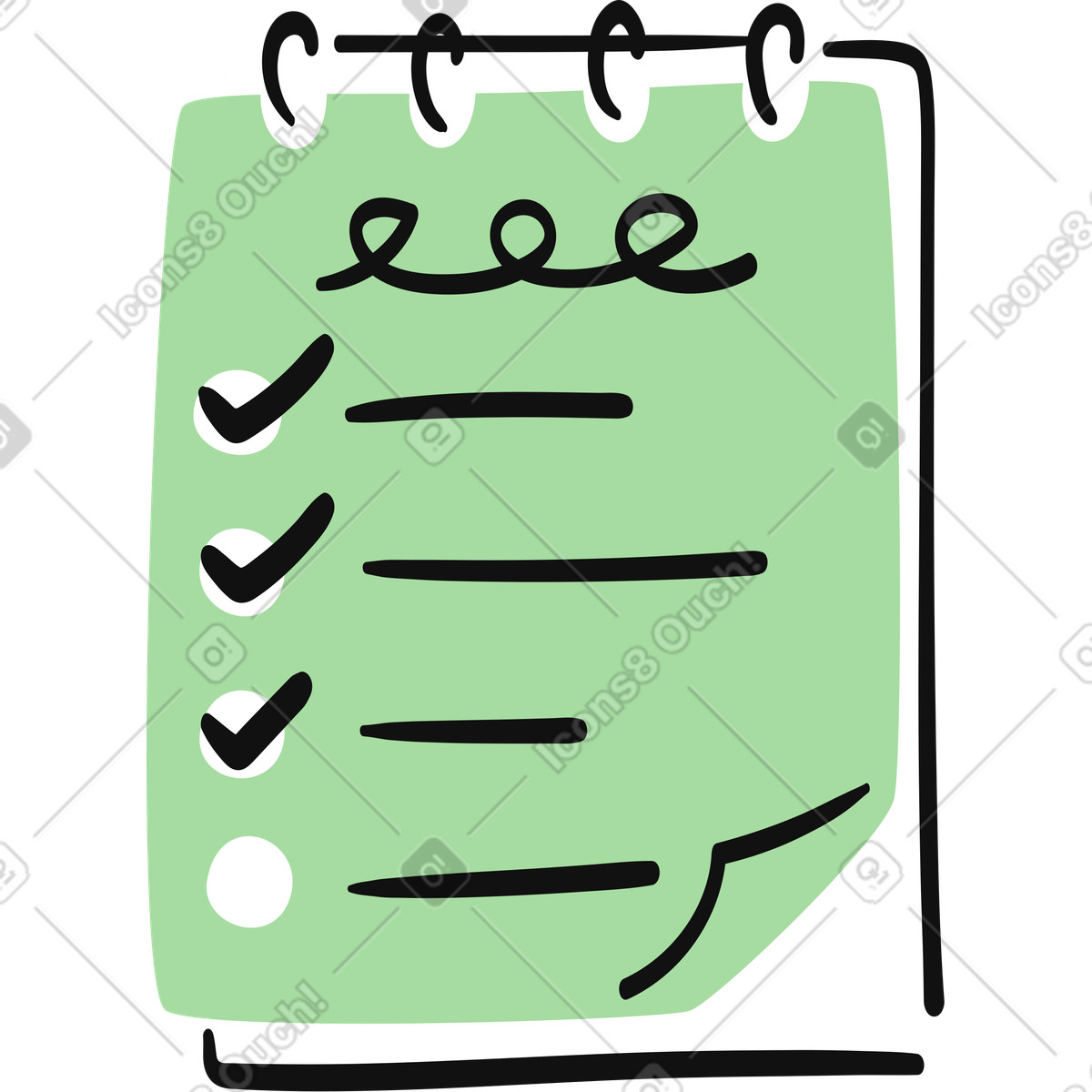 Checklist notebook page with check marks and blank task lines-Illustration im Organic-Stil als Download in PNG, SVG