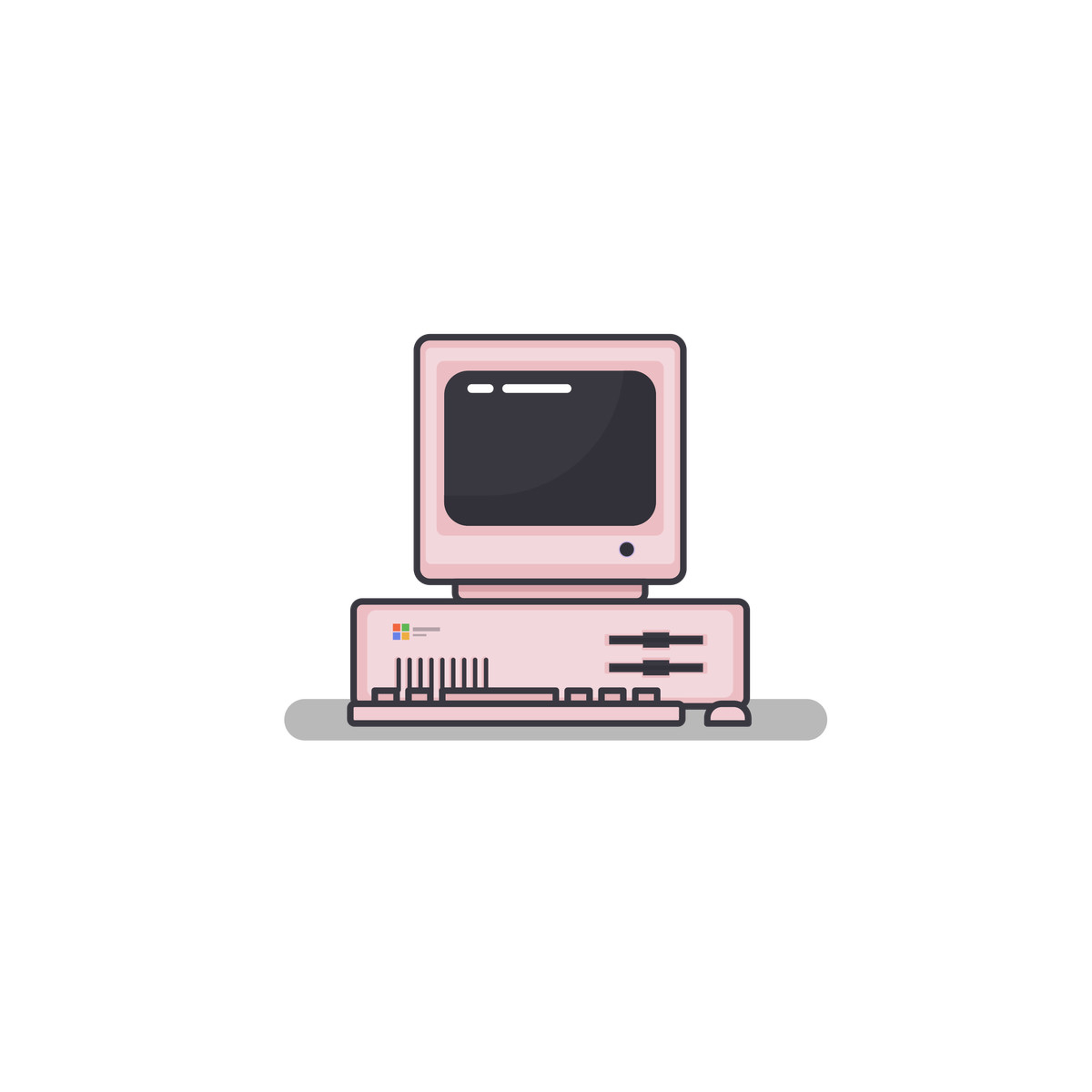 Retro desktop computer icon, vintage technology and digital nostalgia illustration in Gummy style download in PNG, SVG