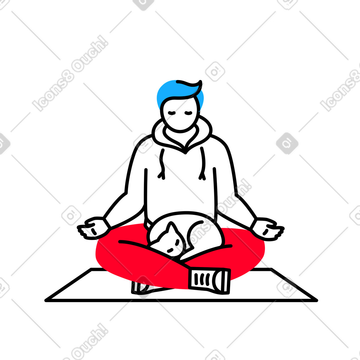 Mann meditiert im lotussitz mit katze-Illustration Transistor-Stil als Download in PNG, SVG