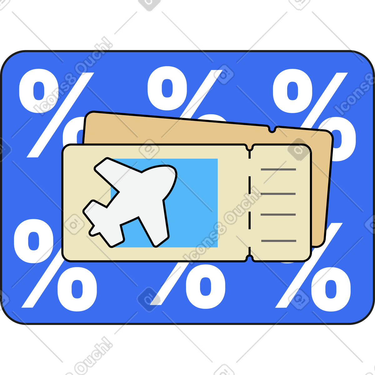 Discounts on airline tickets illustration in Kindy style download in PNG, SVG