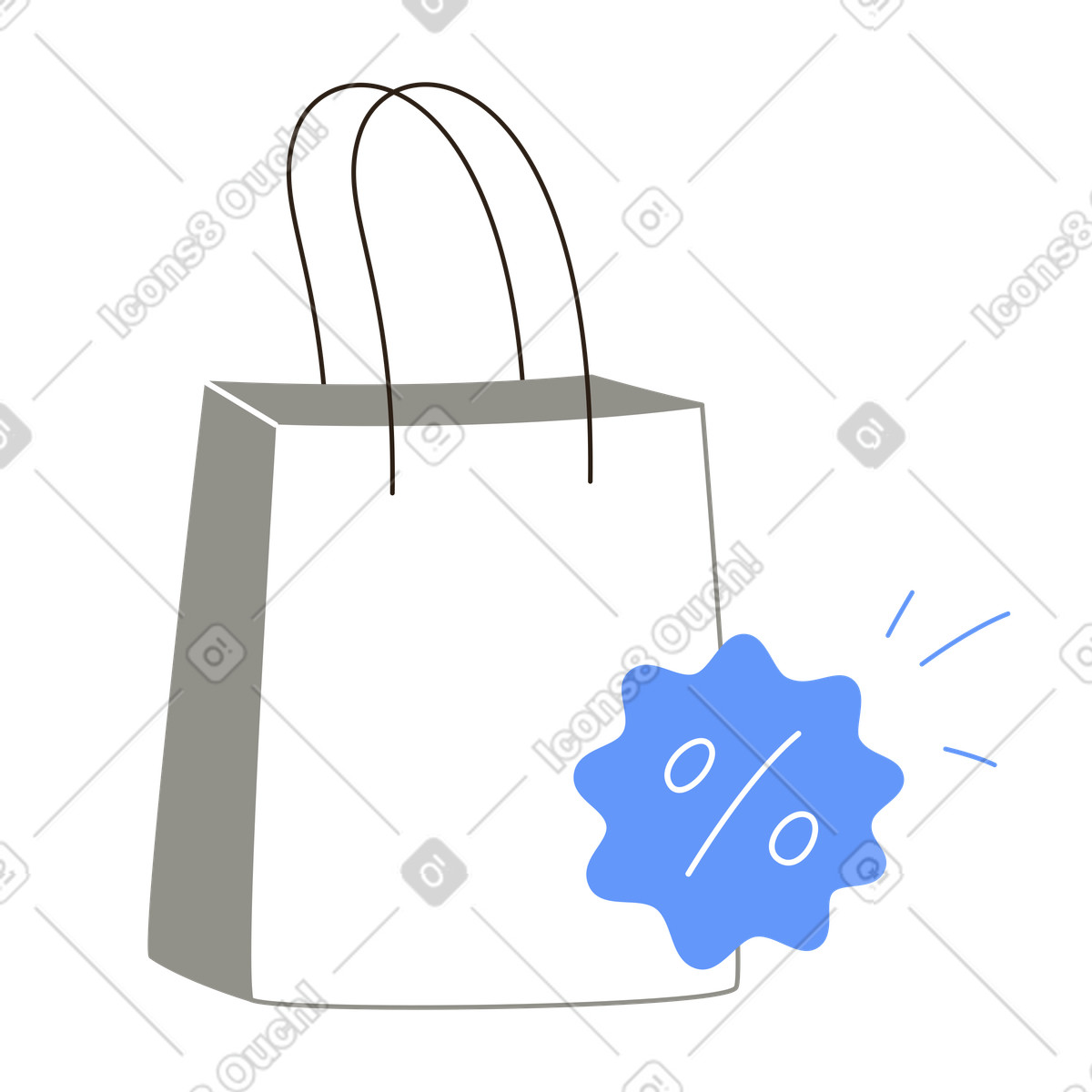 Illustration Étiquette de réduction et sac courses, soldes offres spéciales dans le style Plain à télécharger aux formats PNG, SVG