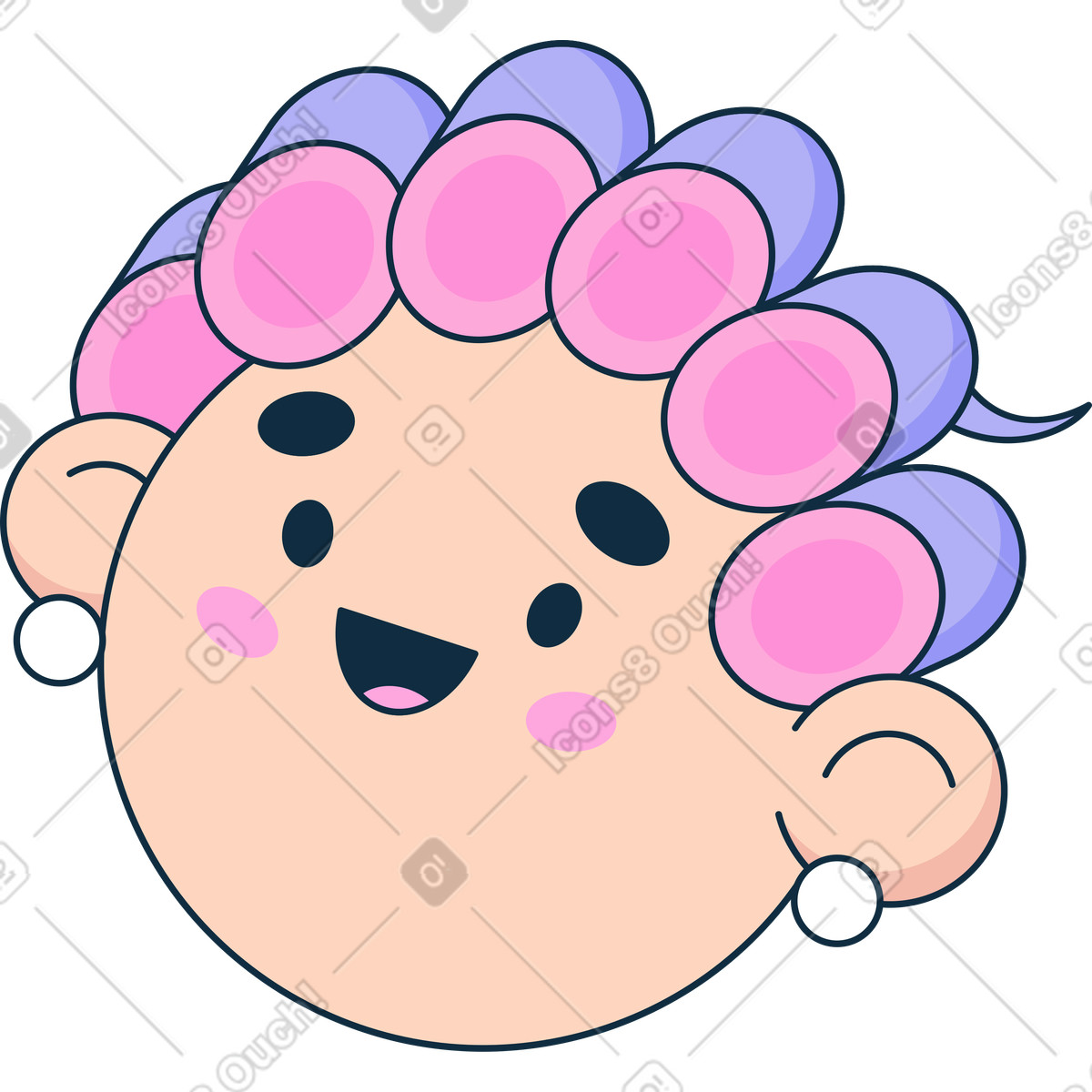 下载 Bubble gum 风格的 带卷发器的女头 插画，支持 PNG、SVG 格式