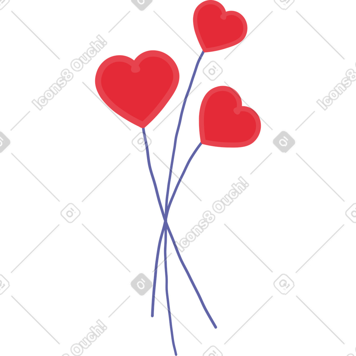 Three heart balloons illustration in Stripy style download in PNG, SVG
