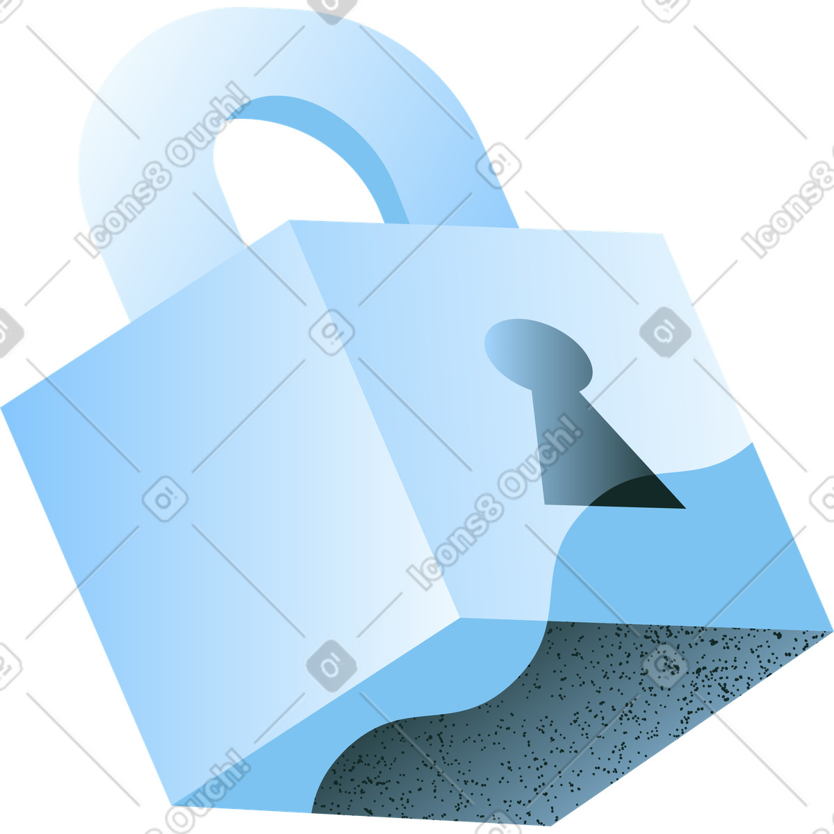 Blue padlock volumetric illustration in Concept style download in PNG, SVG