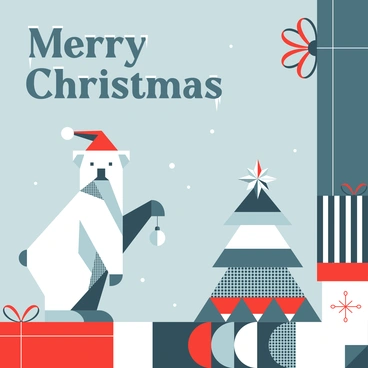 A polar bear with a Christmas tree - Nordic style illustration