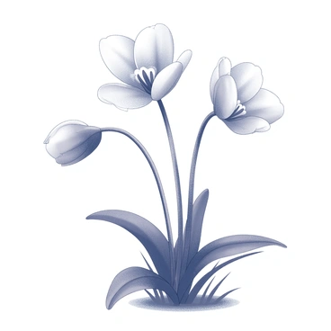 A cluster of cyclamen flowers with broad, heart-shaped leaves. The delicate petals have a gentle, swirling shape, creating a sense of movement. The flowers are positioned close to the ground, swaying gently as if stirred by a soft spring breeze. The scene depicts a natural setting, perhaps with some grass around the base of the flowers, conveying the tranquility of a spring day.