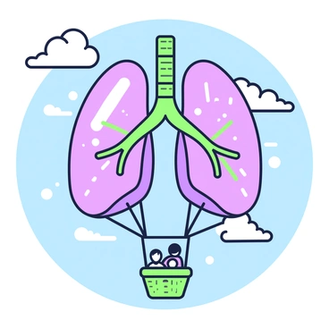 Human lungs transformed into a hot air balloon floating in the sky