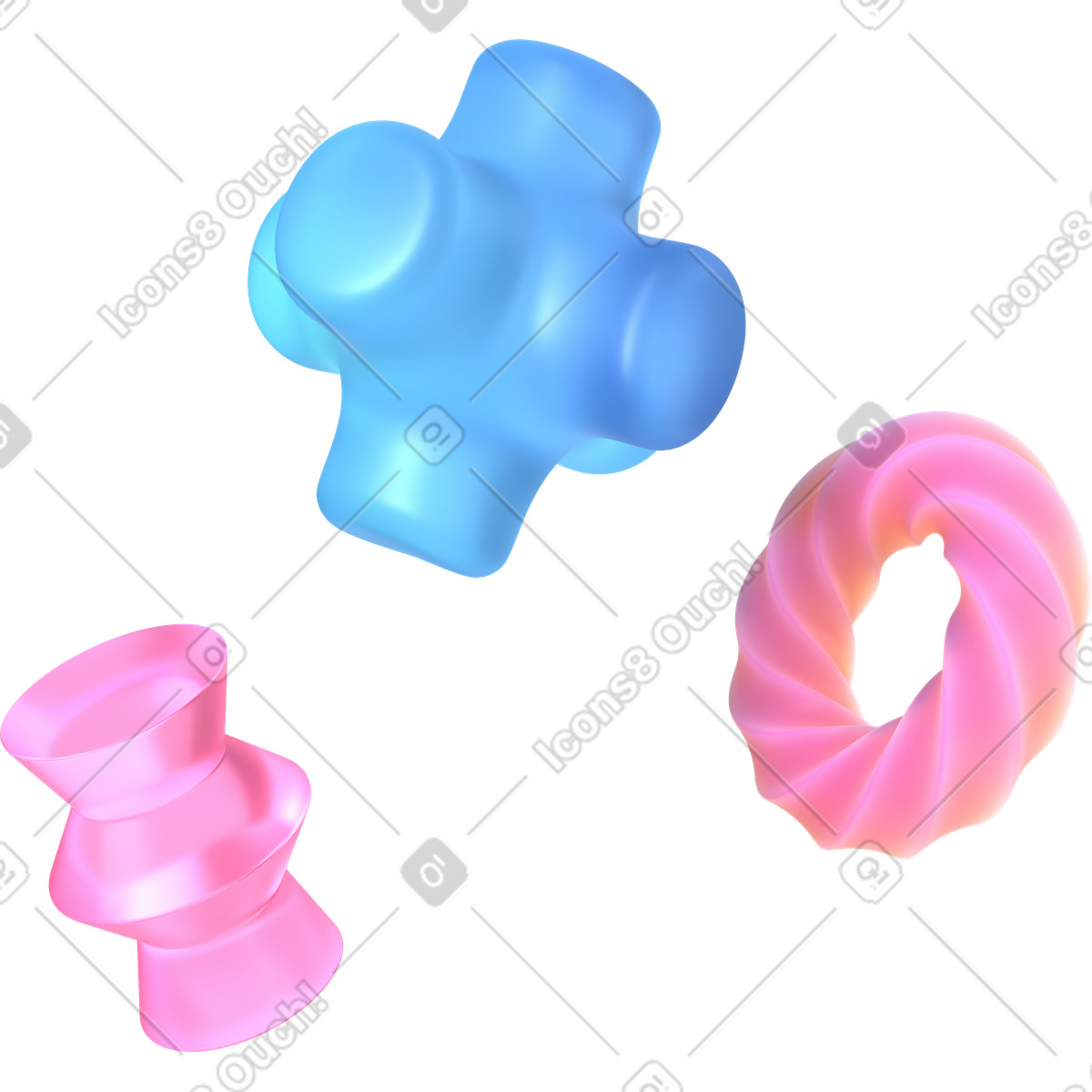 Composition of different gradient shapes illustration in 3D Glassy style download in PNG, SVG