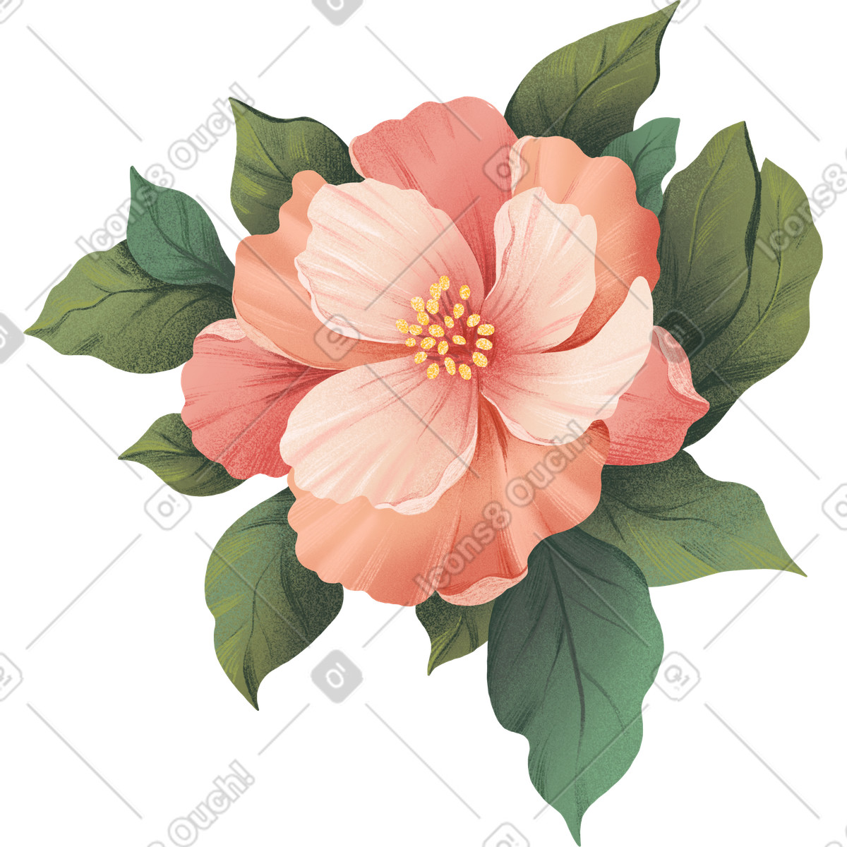 Große hagebuttenblüte mit grünen blättern-Illustration im Floral-Stil als Download in PNG, SVG