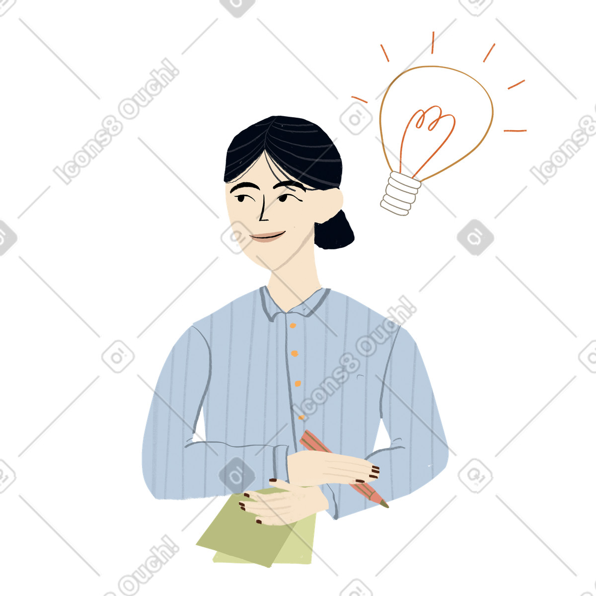 Illustration Femme écrivant des idées dans le style Lumiere à télécharger aux formats PNG, SVG