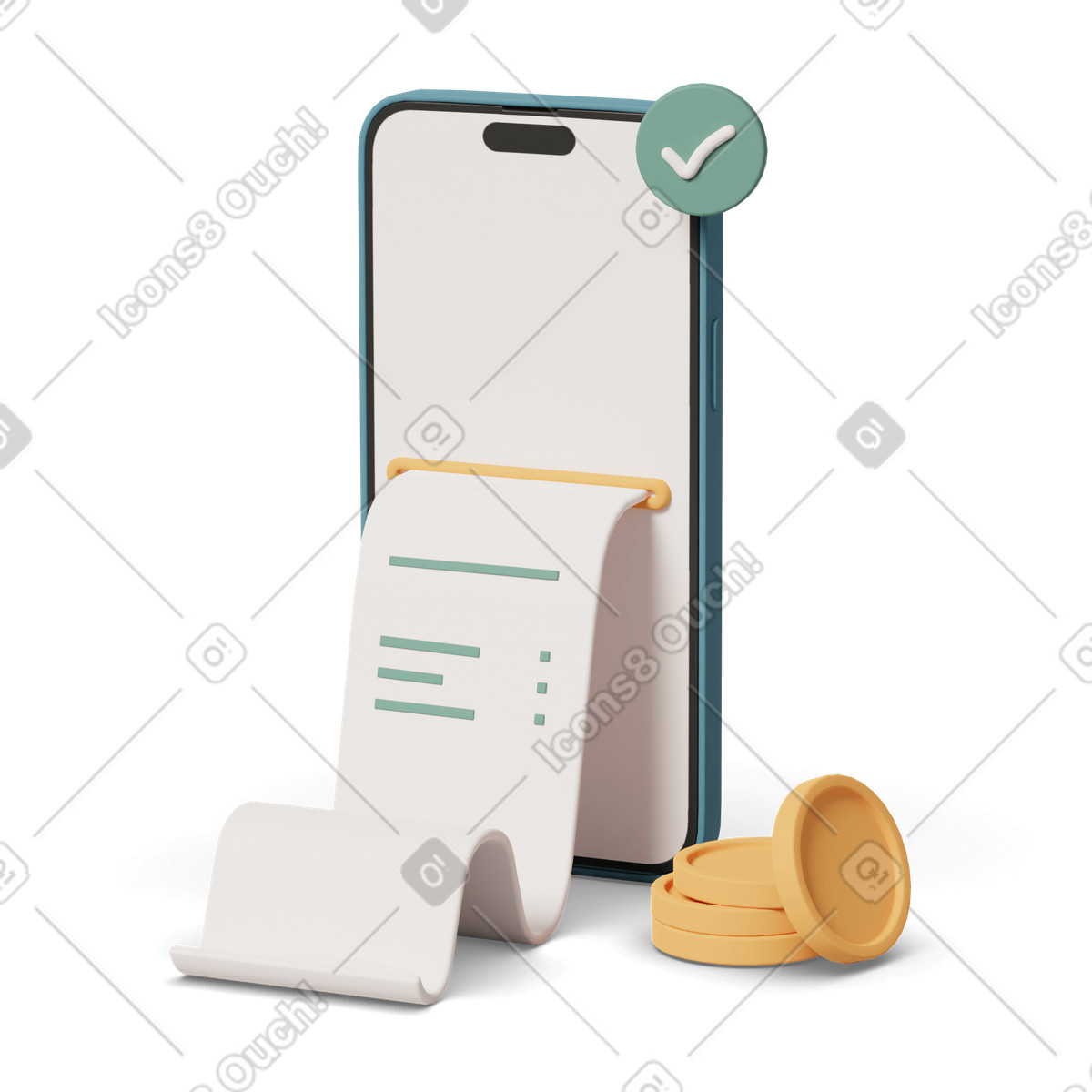 Cash receipt from online shopping illustration clipart for mobile phone in PNG SVG GIF