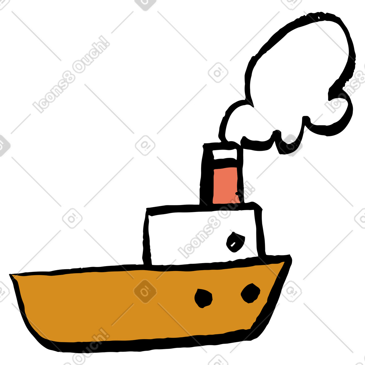 Small ship with smokestack illustration in Scandi style download in PNG, SVG