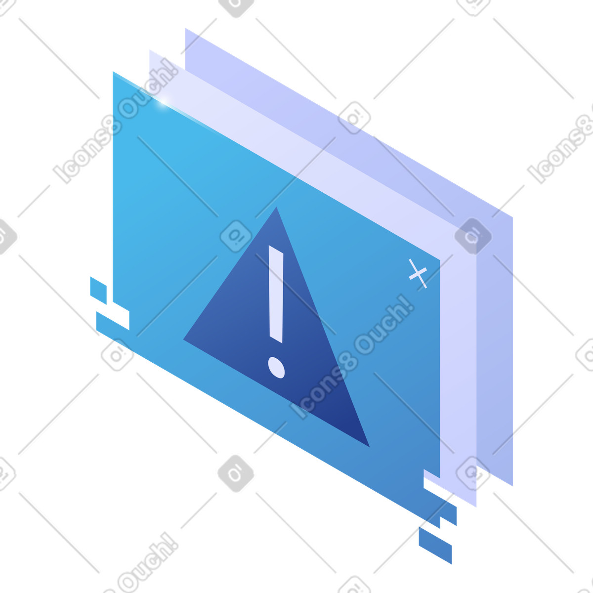 Ilustración Ventana del navegador con señal de advertencia, alerta error sitio web en estilo Quantum a descargar en PNG y SVG