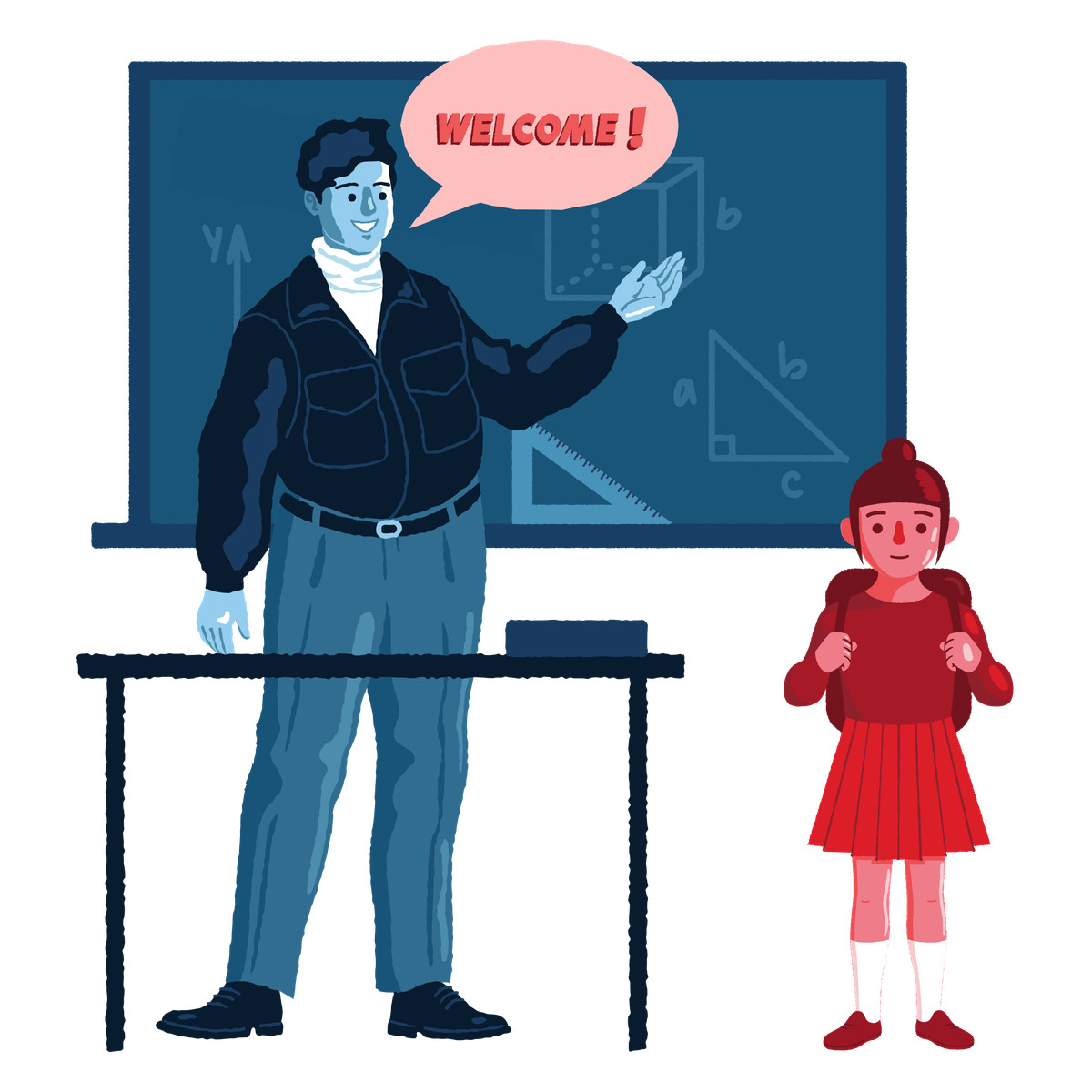 Teacher introduces the new student to class illustration teaching clipart vector graphics PNG