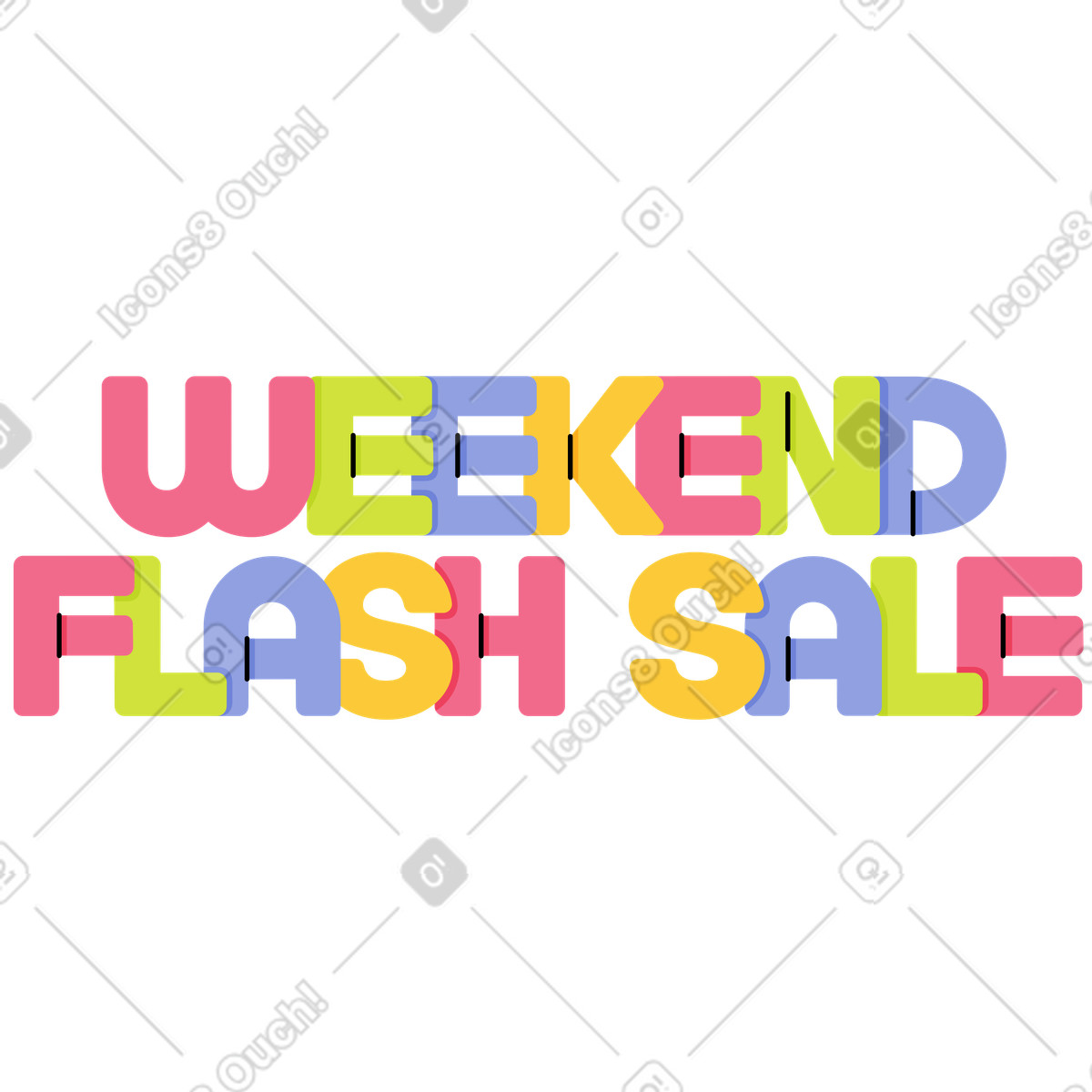 Ilustración Venta flash de fin semana letras en estilo Juicy a descargar en PNG y SVG