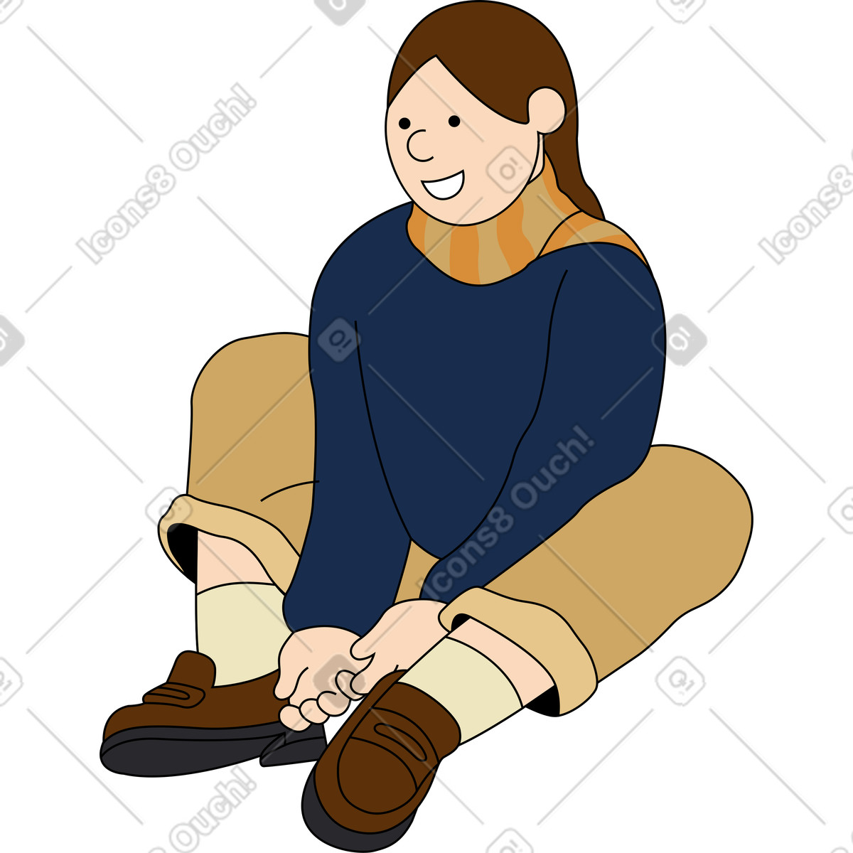 Giovane donna seduta illustrazione in stile Kindy scarica in PNG, SVG