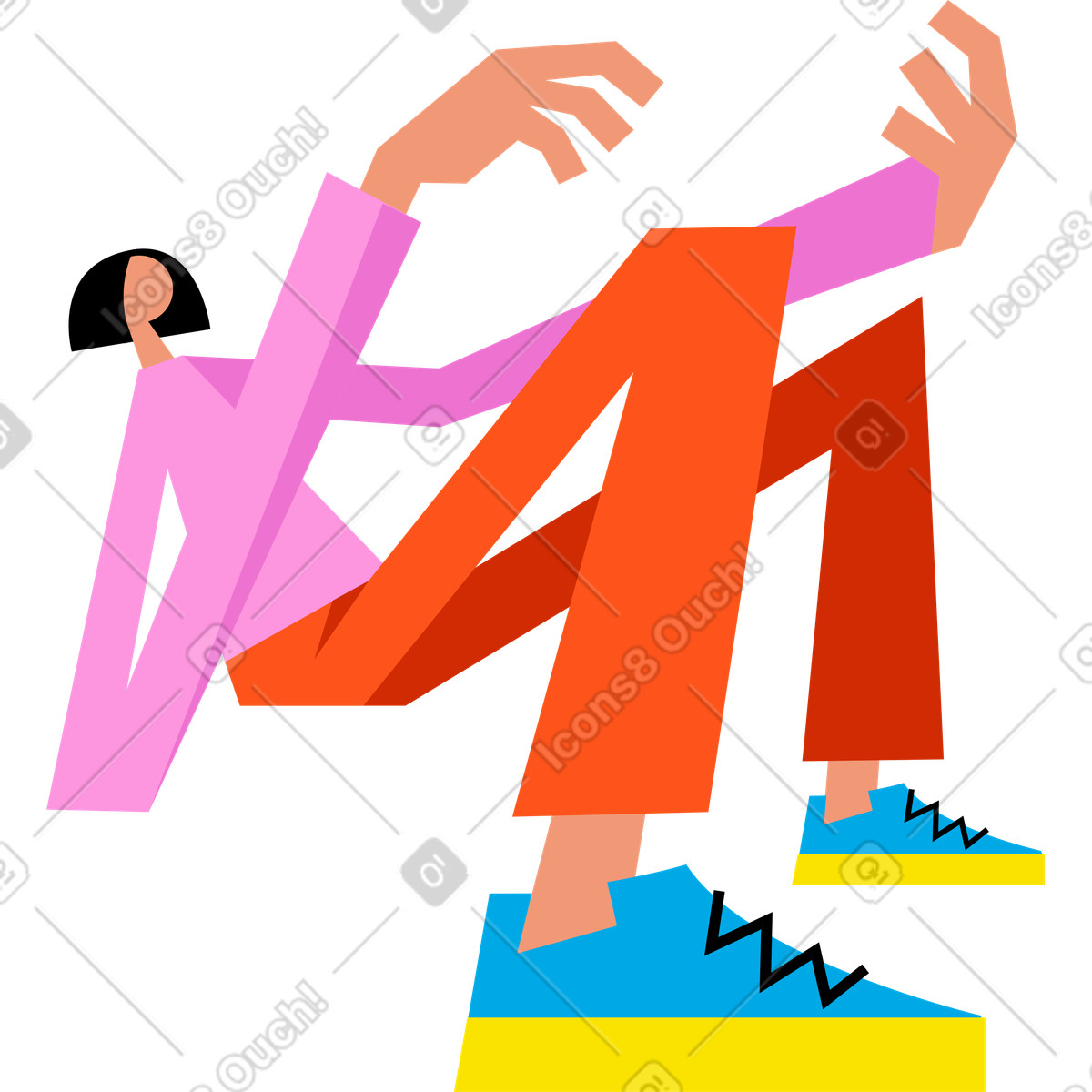 Sitzende frau-Illustration im Warp-Stil als Download in PNG, SVG