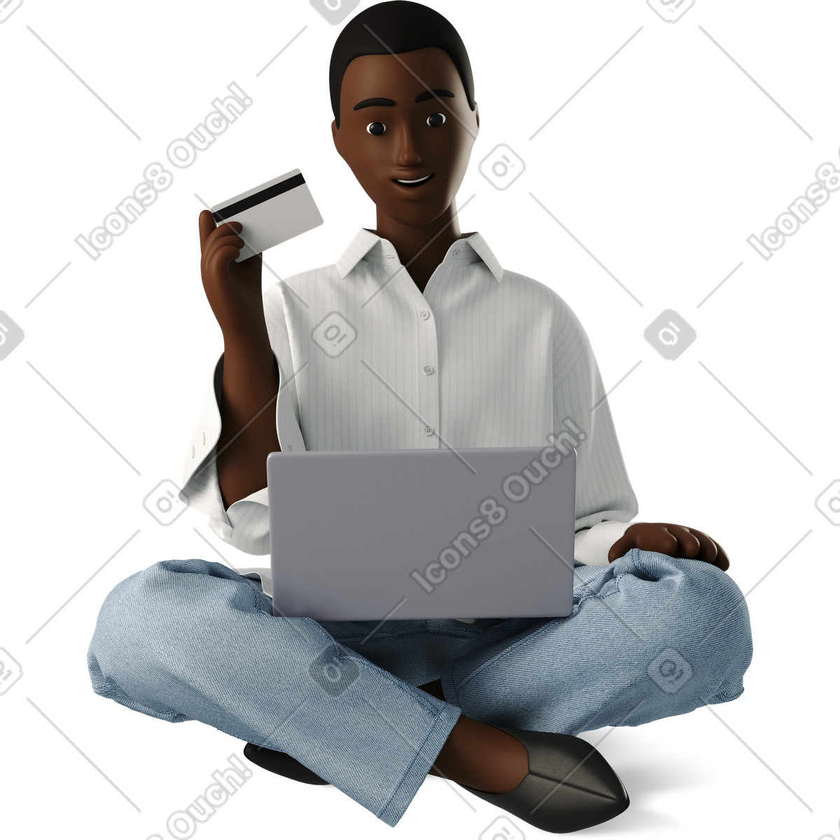 Young woman with laptop shopping online-Illustration im 3D Business-Stil als Download in PNG, SVG