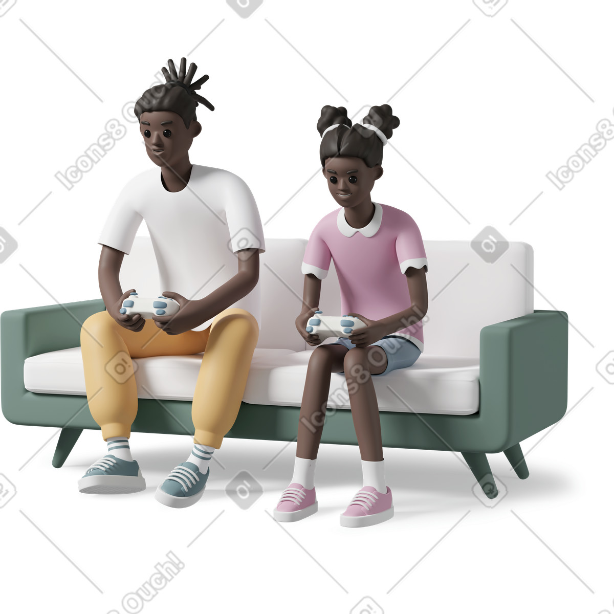 3D Casual life 스타일의 Girl playing playstation with brother 일러스트레이션 PNG, SVG 다운로드