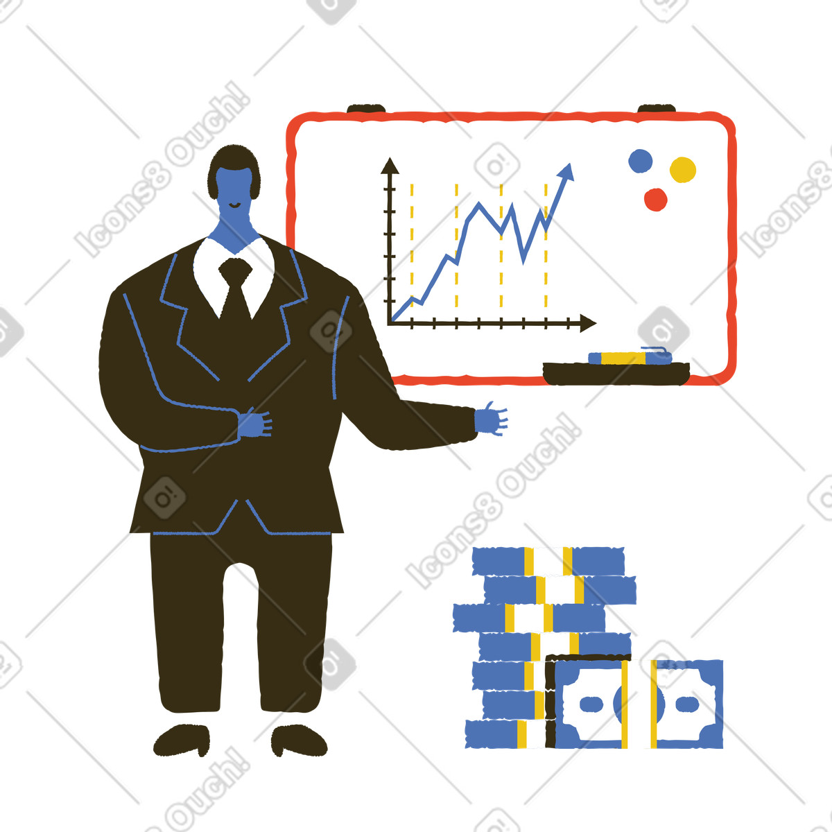 Ilustração de Pitch bem-sucedido: empresário fazendo uma apresentação negócios em no estilo Bermuda para baixar em PNG, SVG